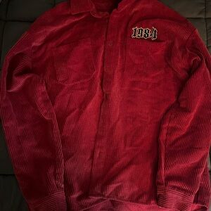 Red Corduroy Shirt with Embroidered Logo